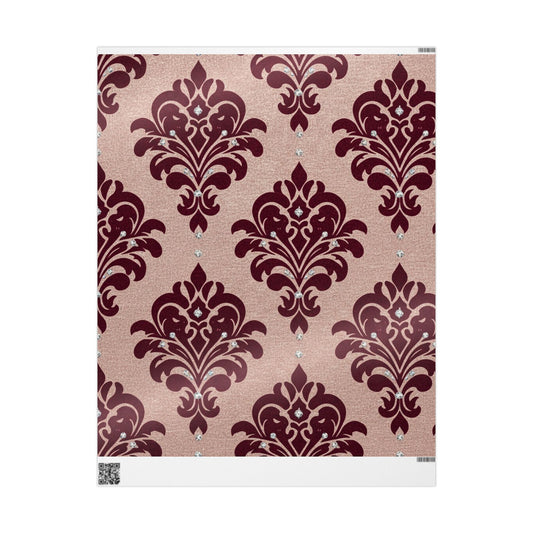 Wrapping Papers - Festive Red Gilded Brocade Design