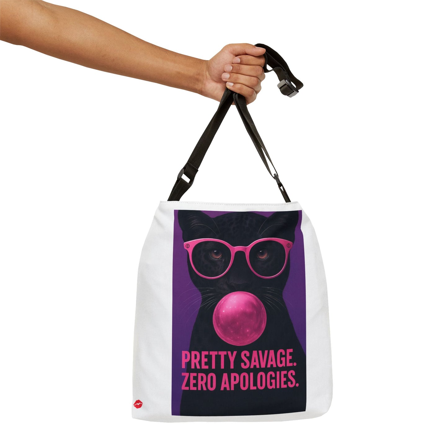 Pretty Savage Cat Tote — "Pretty Savage. Zero Apologies." Adjustable Tote Bag
