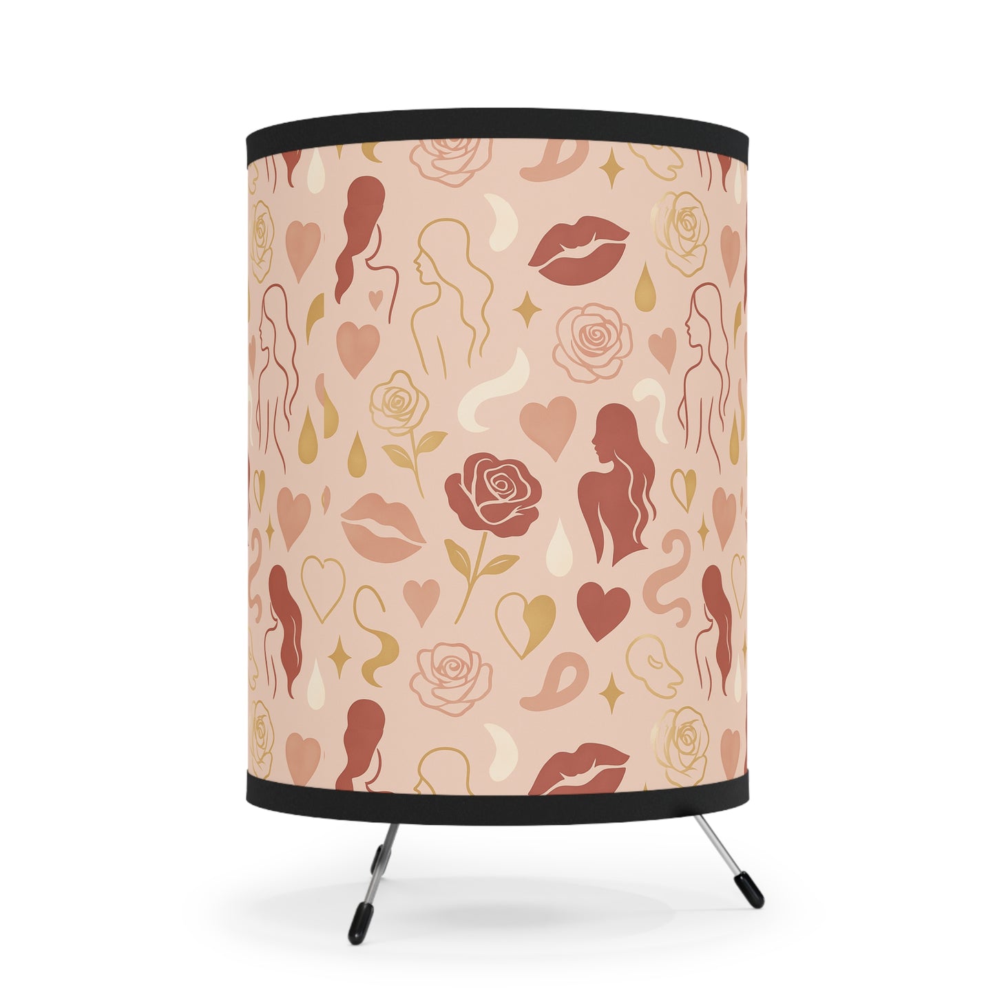 “Yara” Silk Aura Muse Tripod Lamp (Hearts, Roses & Silhouettes)
