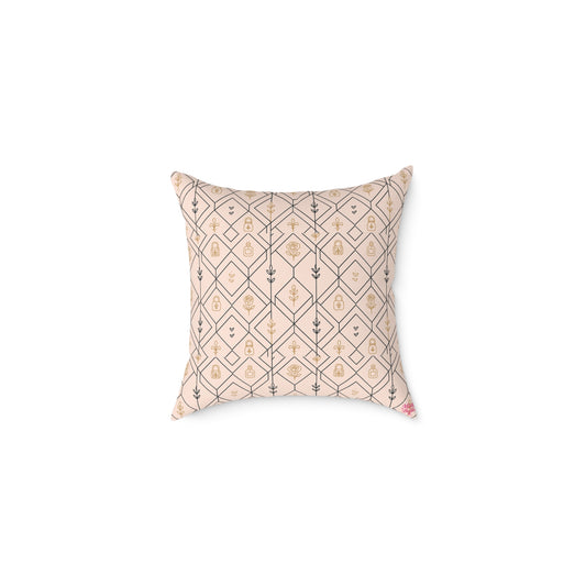 “Camille” Signature Cushion – Blush Art Deco Pattern in Gold & Black