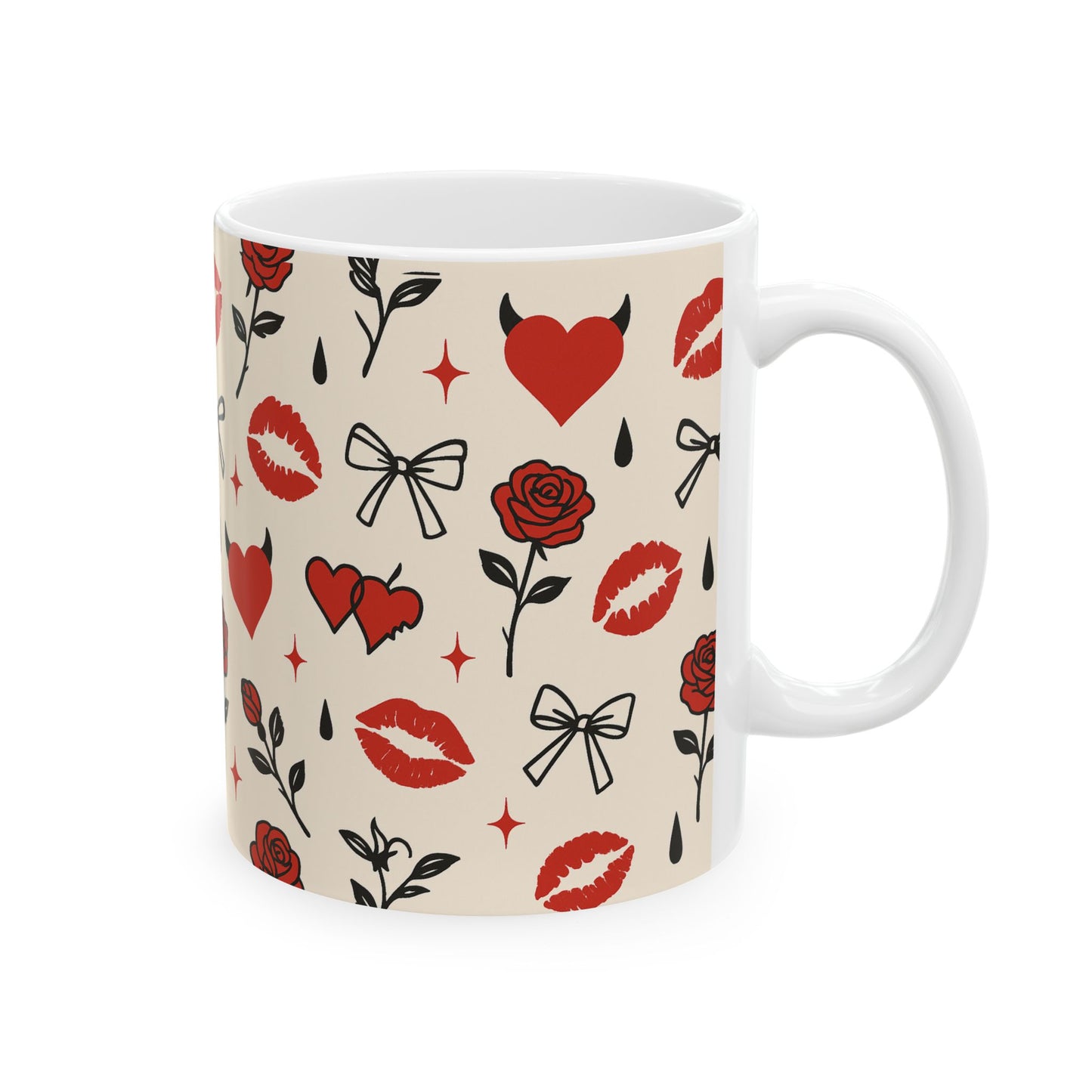 Annabelle Belle Signature Mug — Naughty Sweetheart Hearts & Bows Ceramic Cup (11oz/15oz)