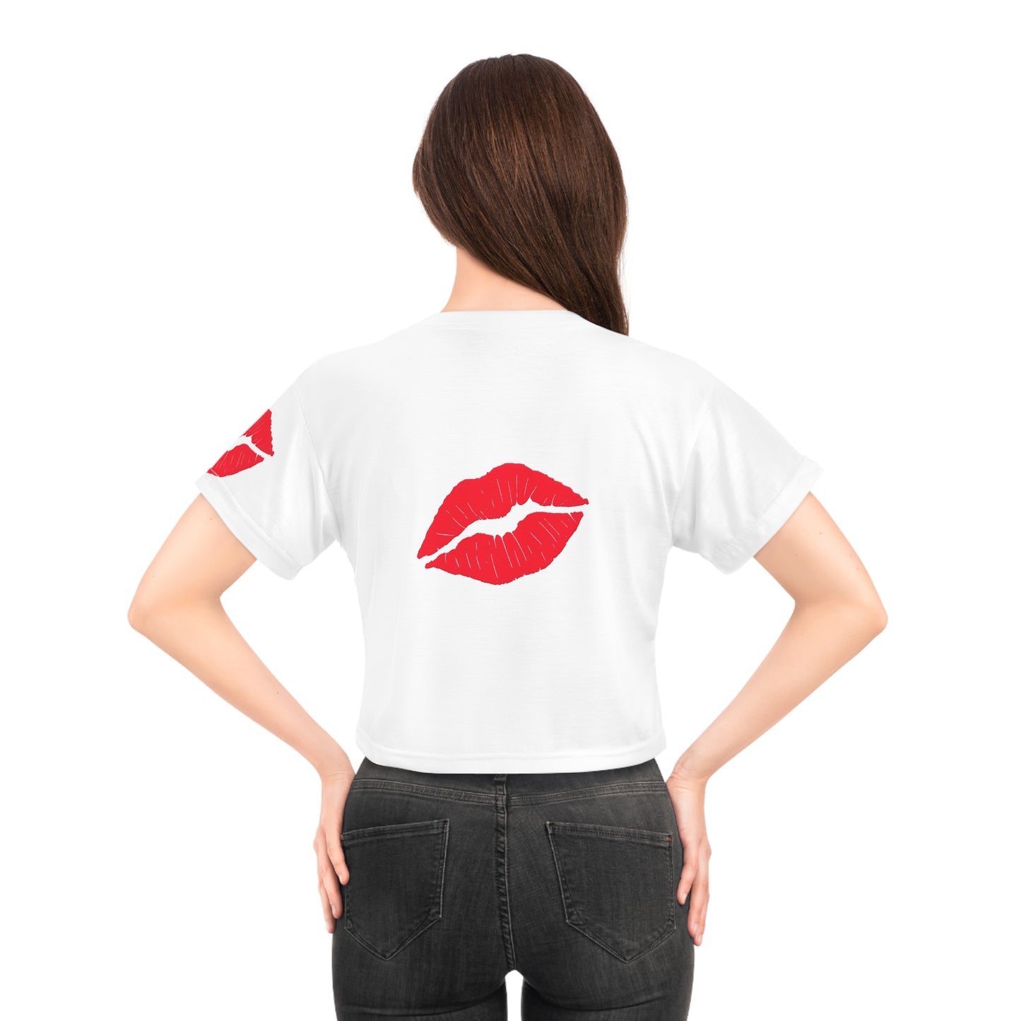 Pretty Savage Crop Tee — Bold Cat with Bubblegum & Back Kiss Graphic