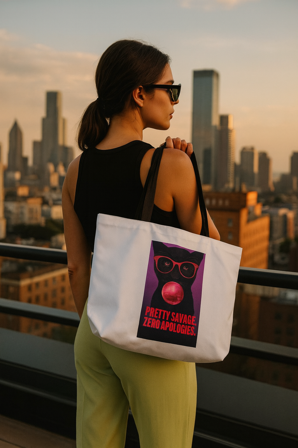 Weekender Bag — "Pretty Savage. Zero Apologies." Cat Design with Lip Print