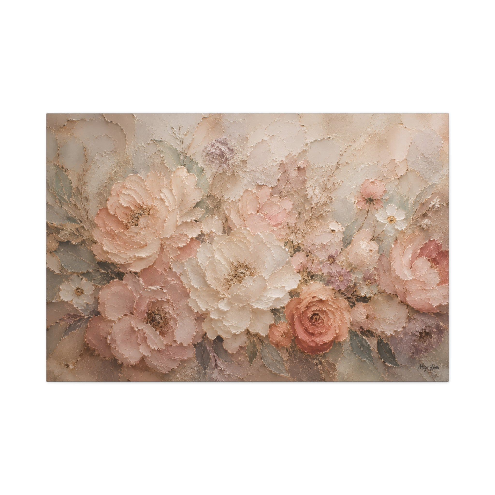 Blush Garden Floral Canvas Wall Art — Soft Pastel Bouquet Matte Stretched Print