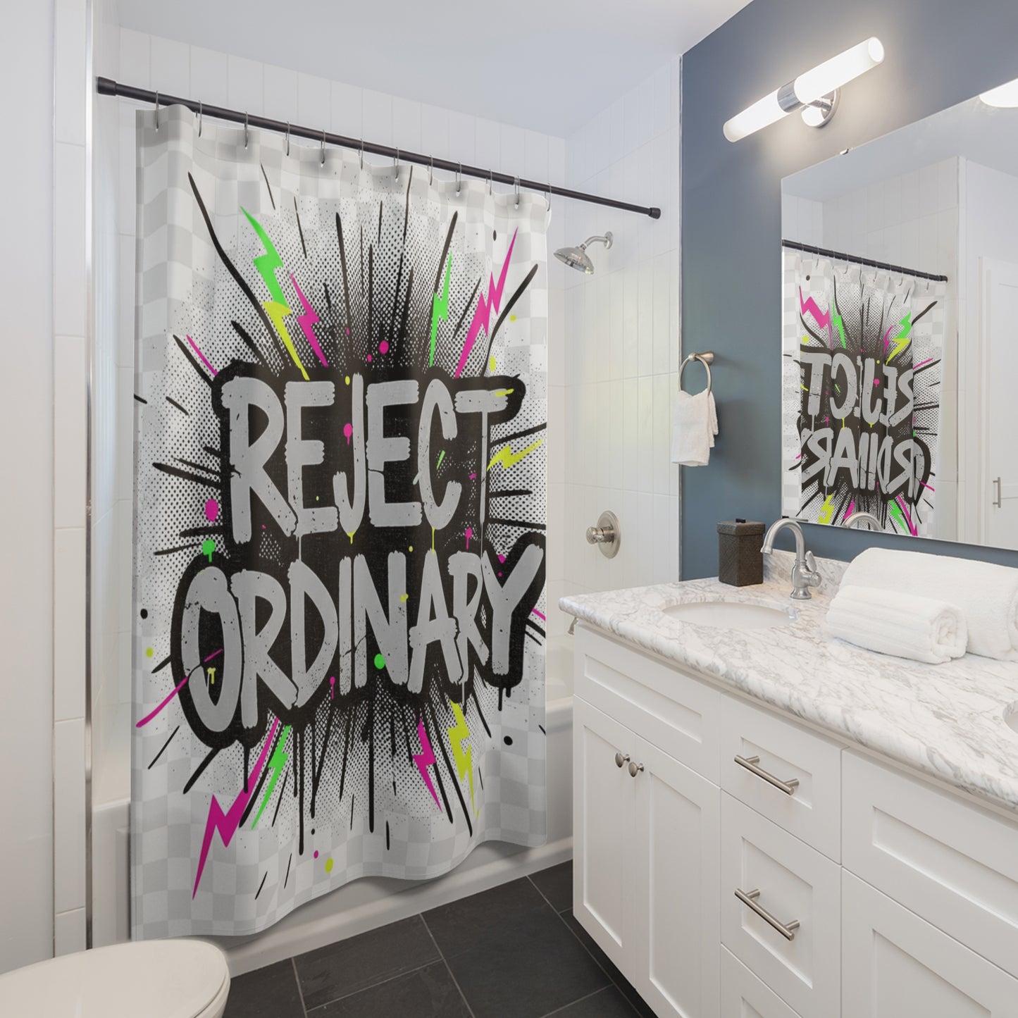 Reject Ordinary Shower Curtain — Bold Graffiti Statement Bathroom Decor