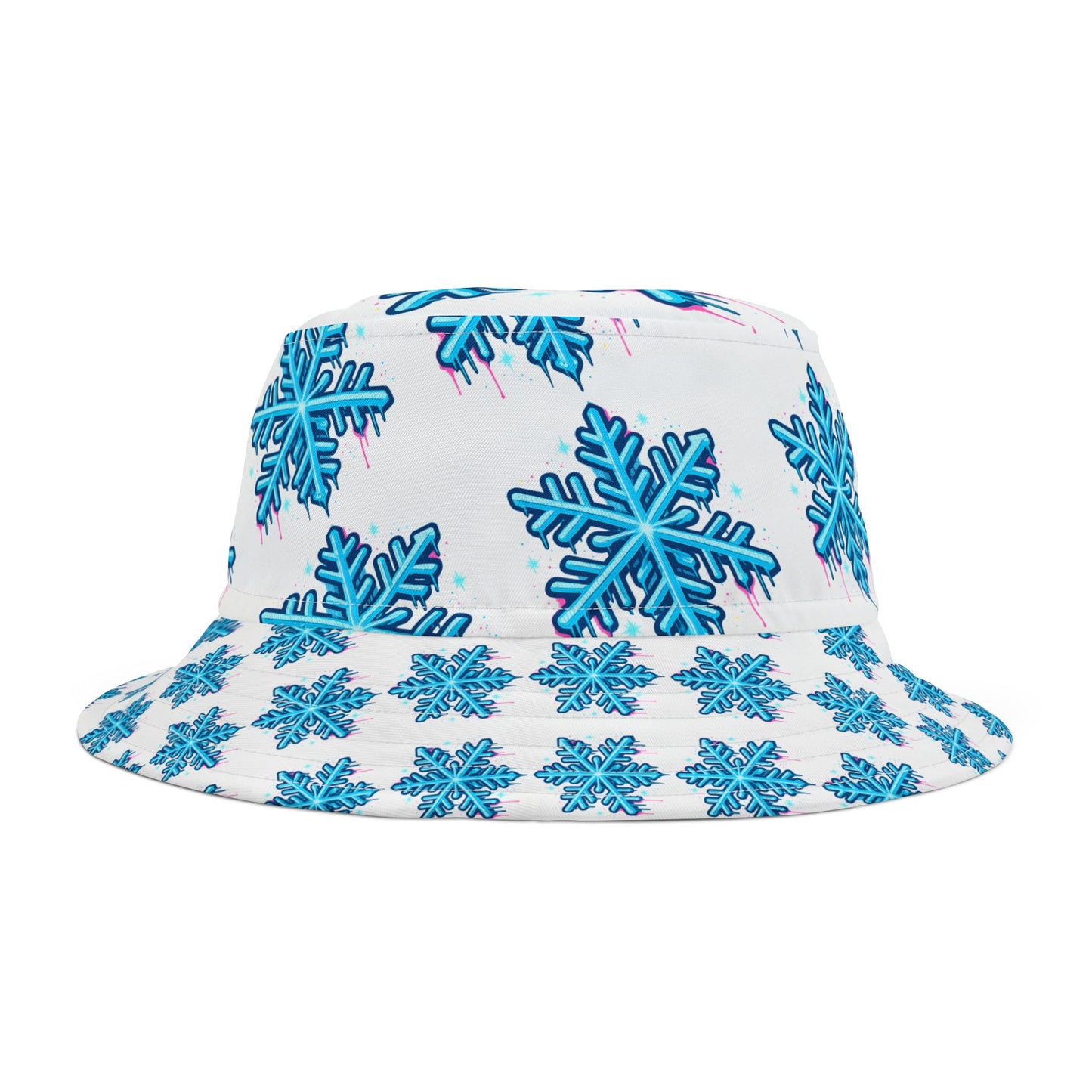 Blue Snowflake Bucket Hat — Winter Patterned All-Over Print Hat