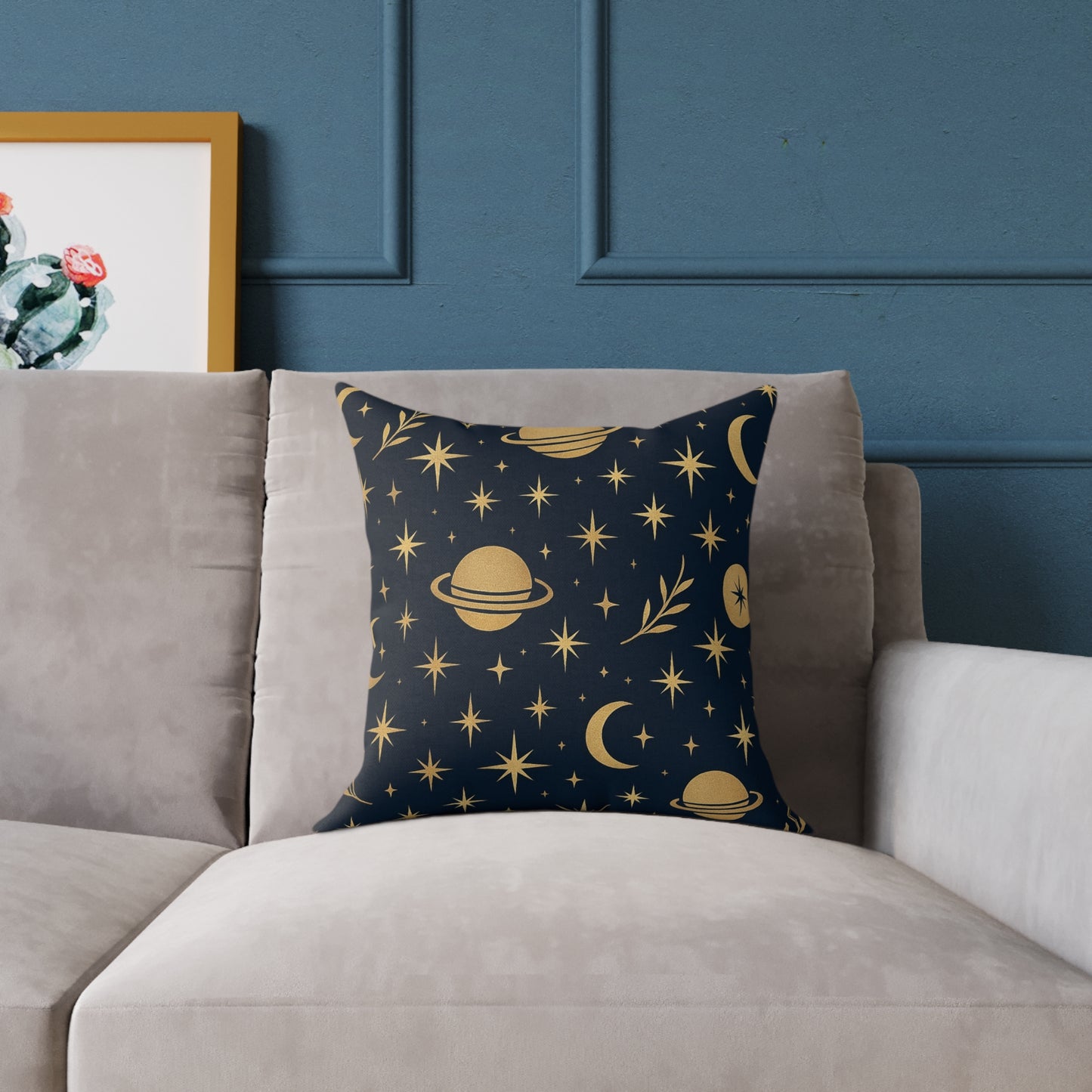 Celestial Moon & Stars Square Throw Pillow