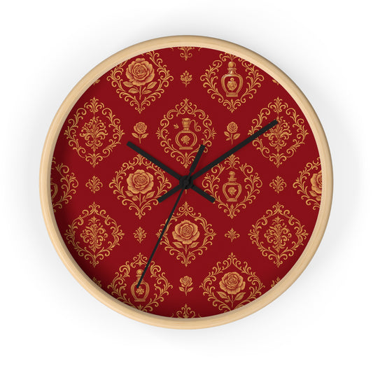 Imperial Rose & Gold Filigree Wall Clock – Regal Vintage Baroque Decor