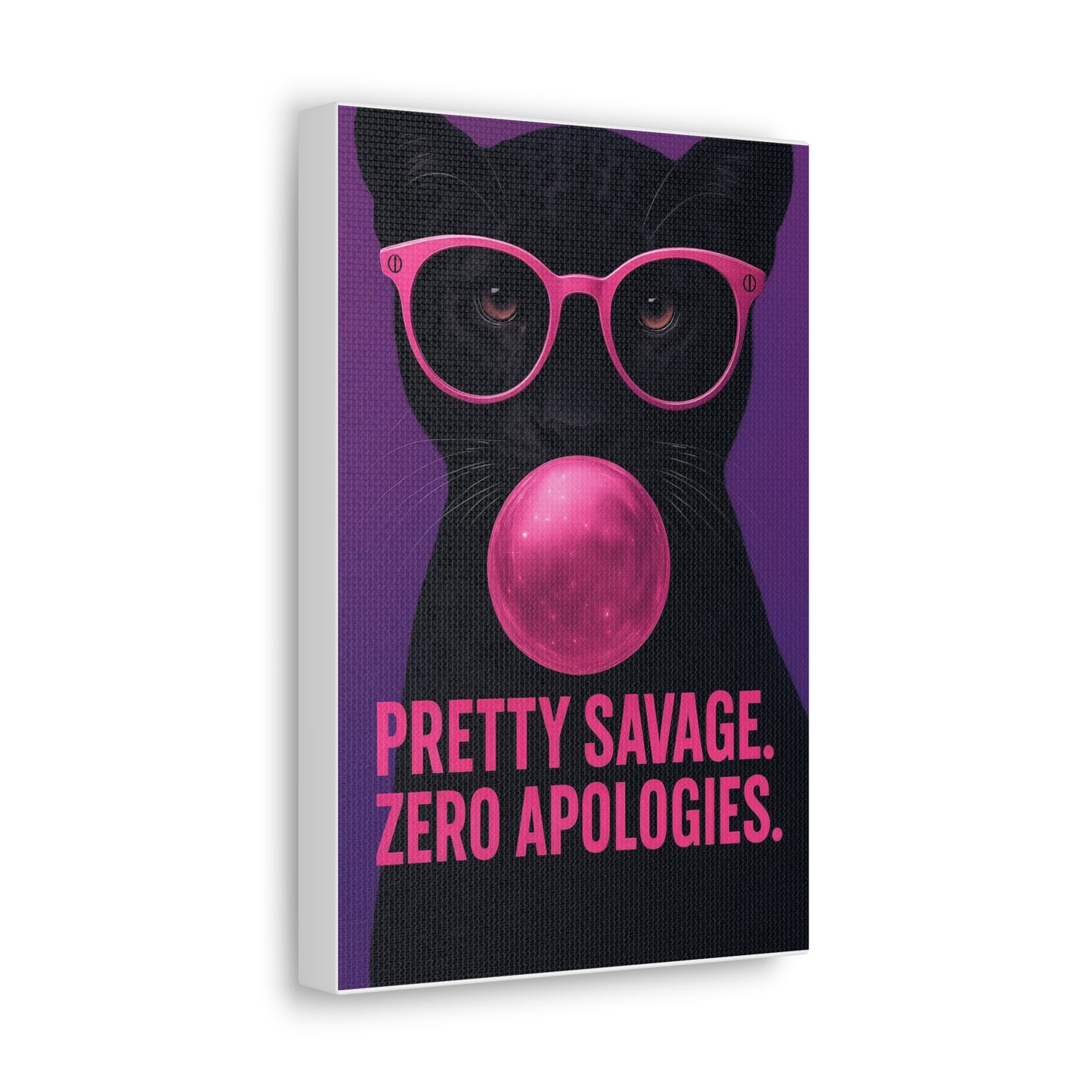 Canvas Wall Art — "Pretty Savage. Zero Apologies." Black Cat Pop Art