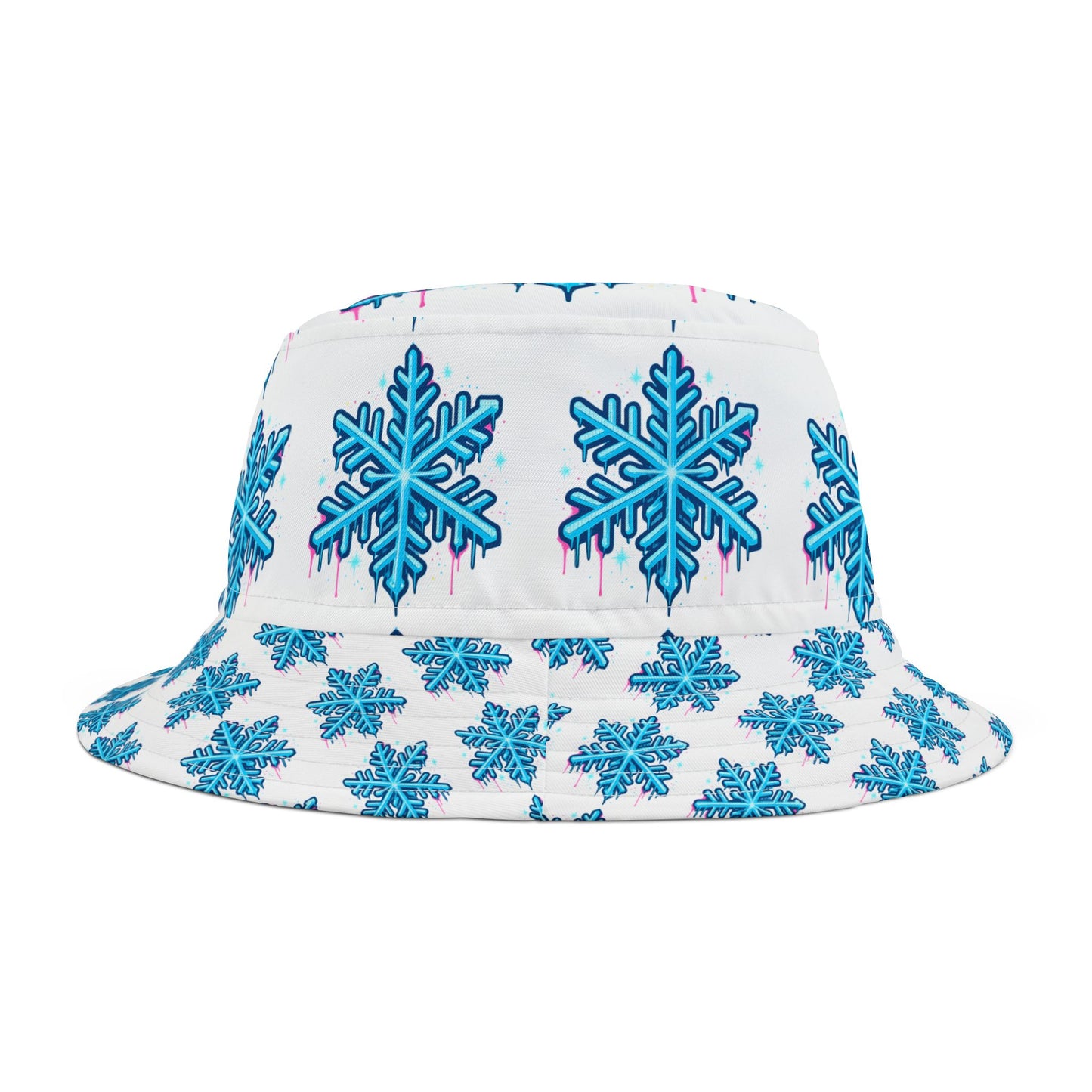 Blue Snowflake Bucket Hat — Winter Patterned All-Over Print Hat