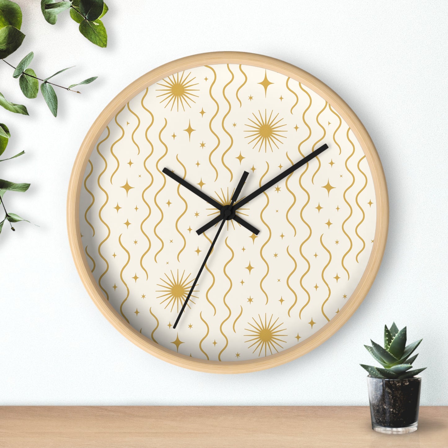 Golden Ripple Sun Wall Clock