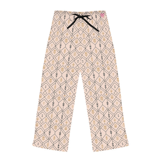 “Camille” Signature Loungewear – Blush Diamond Pattern Pajamas