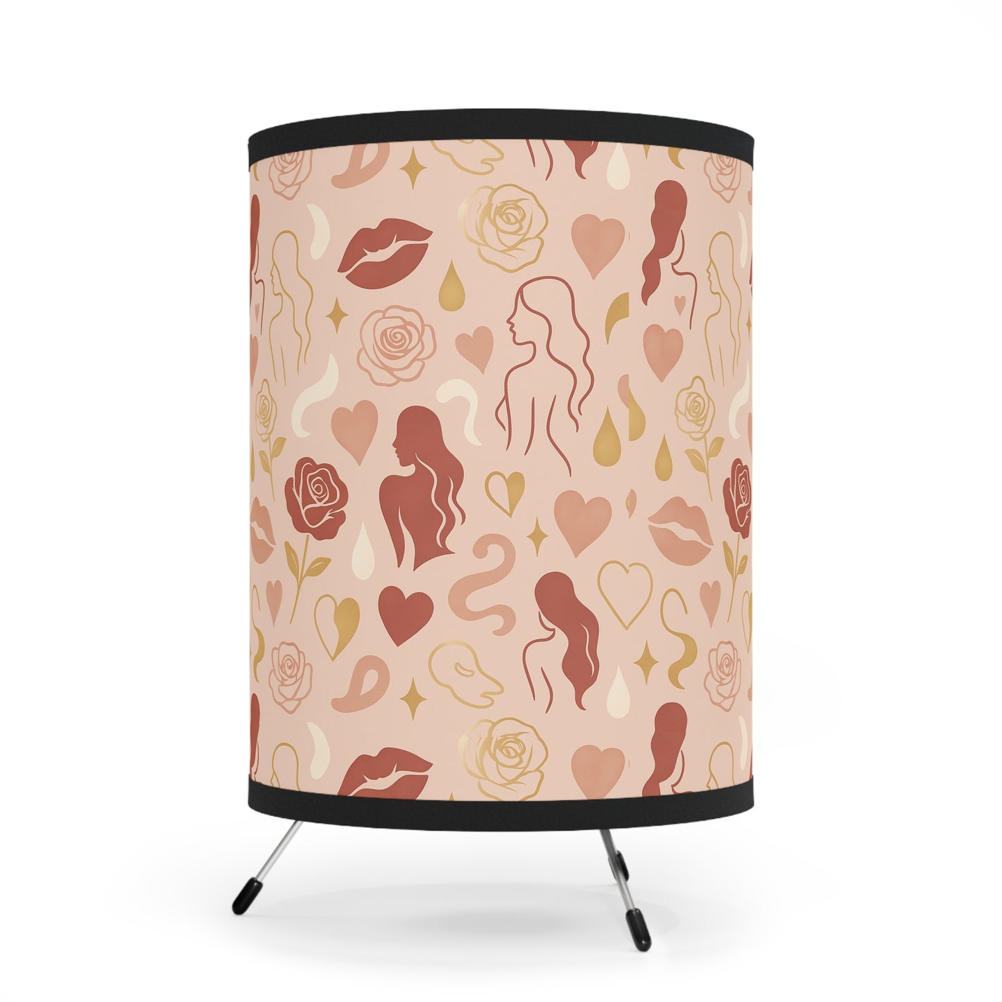 “Yara” Silk Aura Muse Tripod Lamp (Hearts, Roses & Silhouettes)