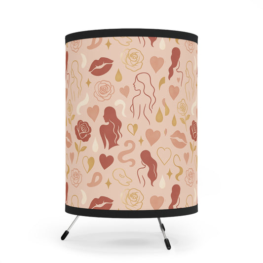 “Yara” Silk Aura Muse Tripod Lamp (Hearts, Roses & Silhouettes)