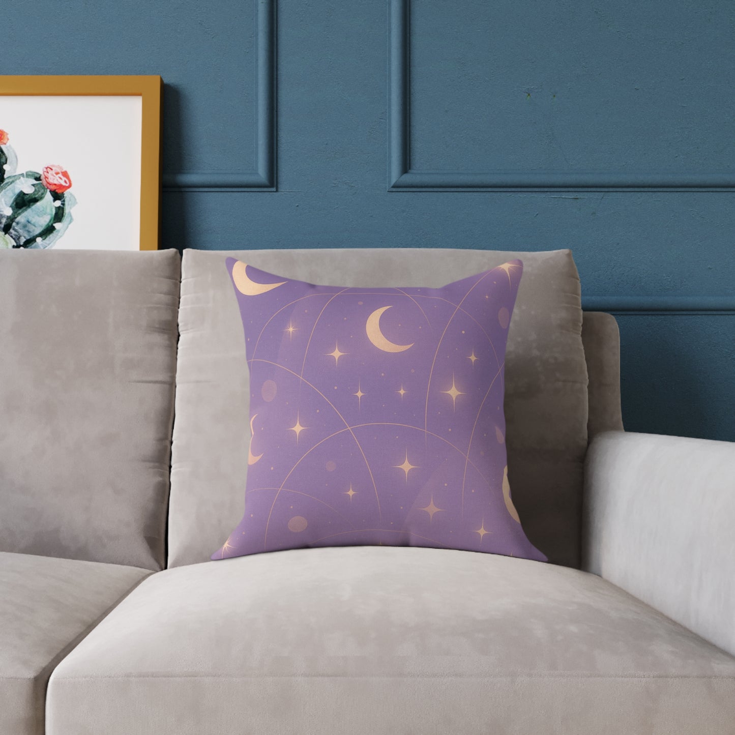Lavender Moonlit Sky Throw Pillow — Soft Celestial Decorative Cushion