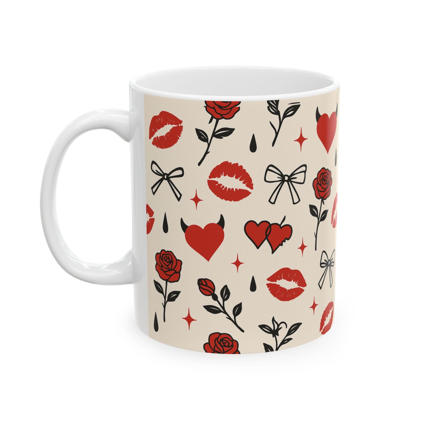 Annabelle Belle Signature Mug — Naughty Sweetheart Hearts & Bows Ceramic Cup (11oz/15oz)