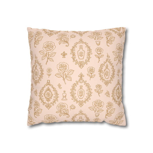 Blush Rose Damask Faux Suede Pillowcase