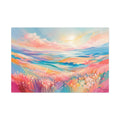 Pastel Meadow Canvas Wall Art — Colorful Sunrise Landscape Matte Stretched Canvas