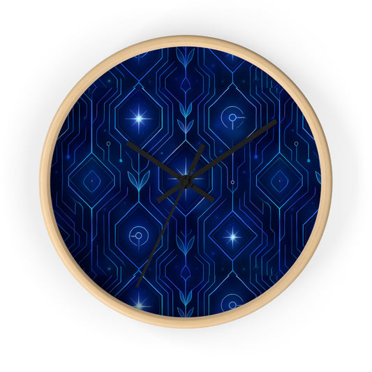 “Nova” Signature Midnight Circuit Nebula Wall Clock – Futuristic Geometric Glow