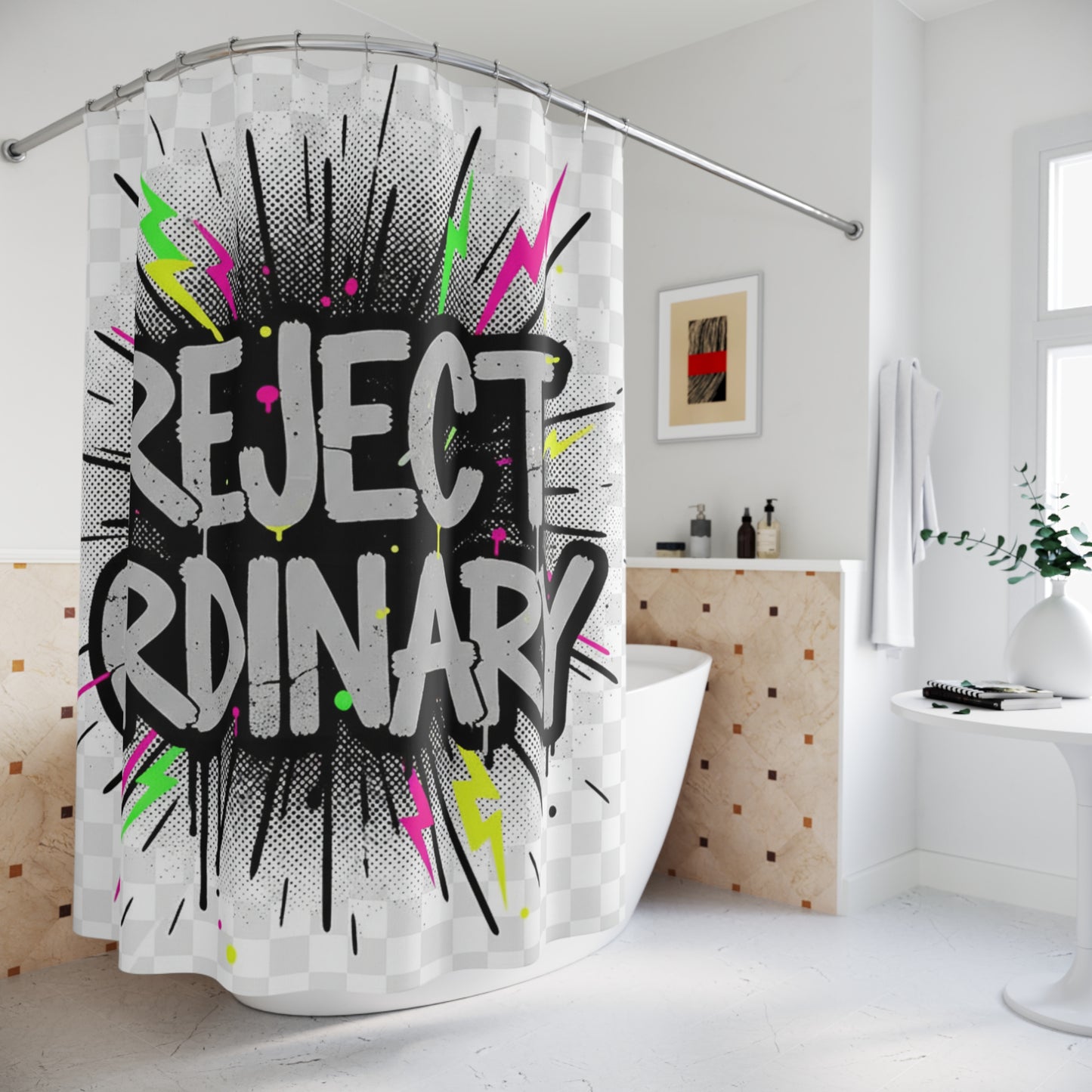 Reject Ordinary Shower Curtain — Bold Graffiti Statement Bathroom Decor