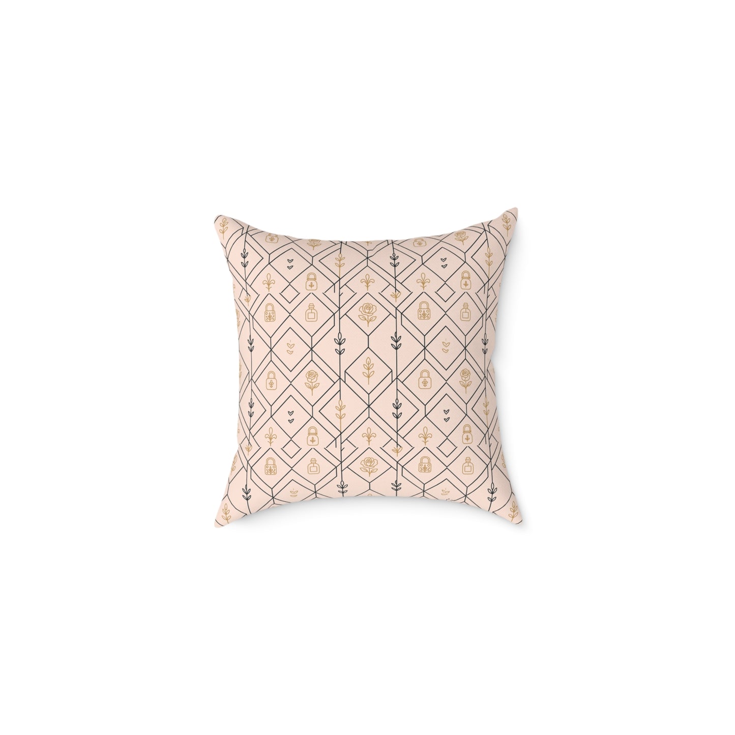 “Camille” Signature Cushion – Blush Art Deco Pattern in Gold & Black