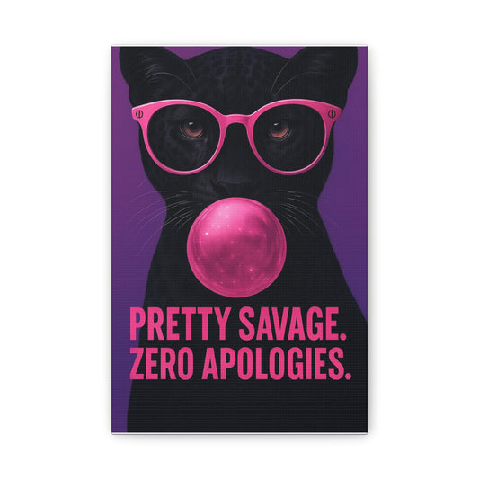 Canvas Wall Art — "Pretty Savage. Zero Apologies." Black Cat Pop Art