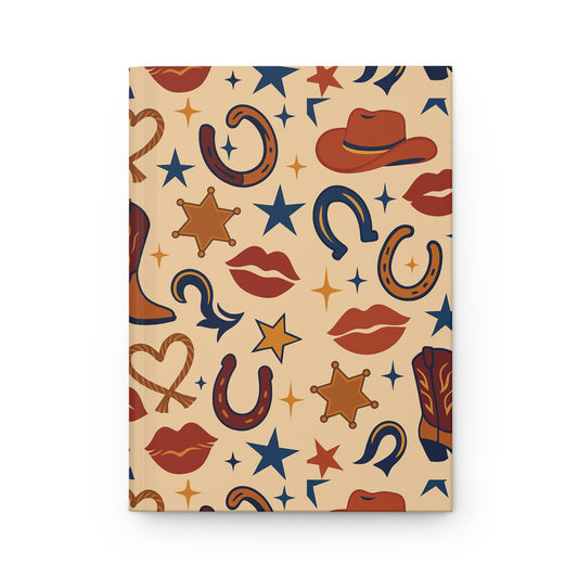 Cowboy Western Pattern Hardcover Journal — Boots, Hats & Horseshoes Notebook