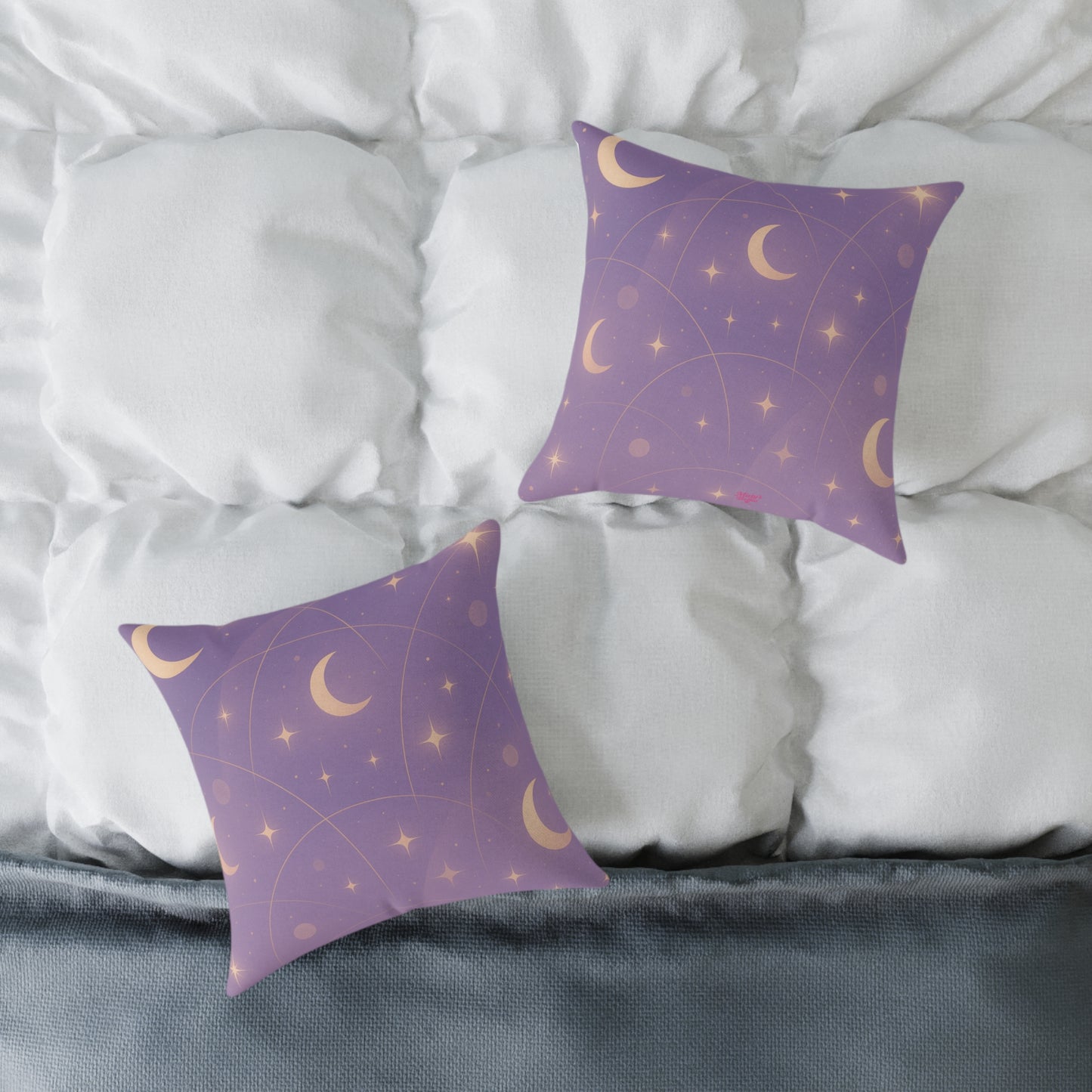 Lavender Moonlit Sky Throw Pillow — Soft Celestial Decorative Cushion