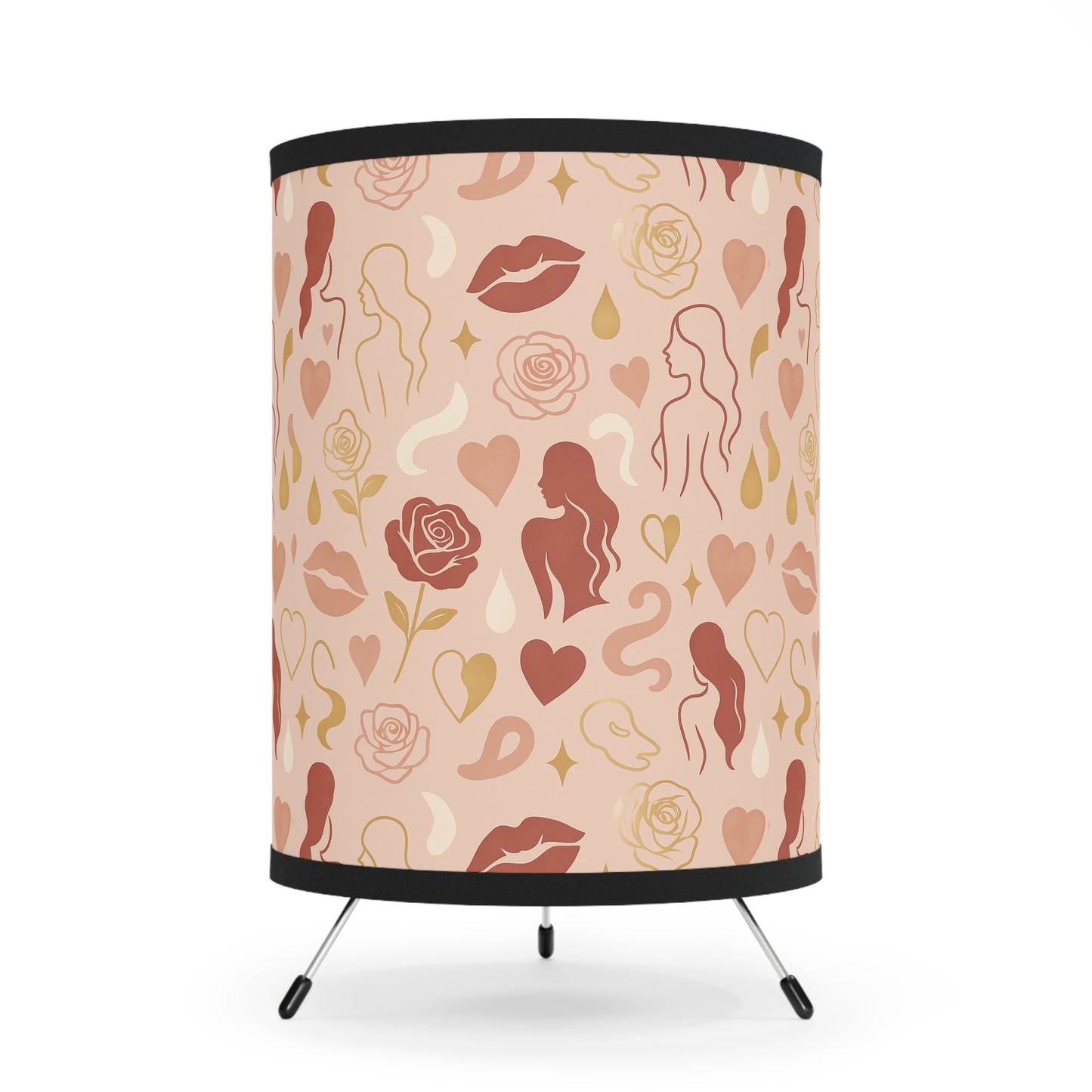 “Yara” Silk Aura Muse Tripod Lamp (Hearts, Roses & Silhouettes)