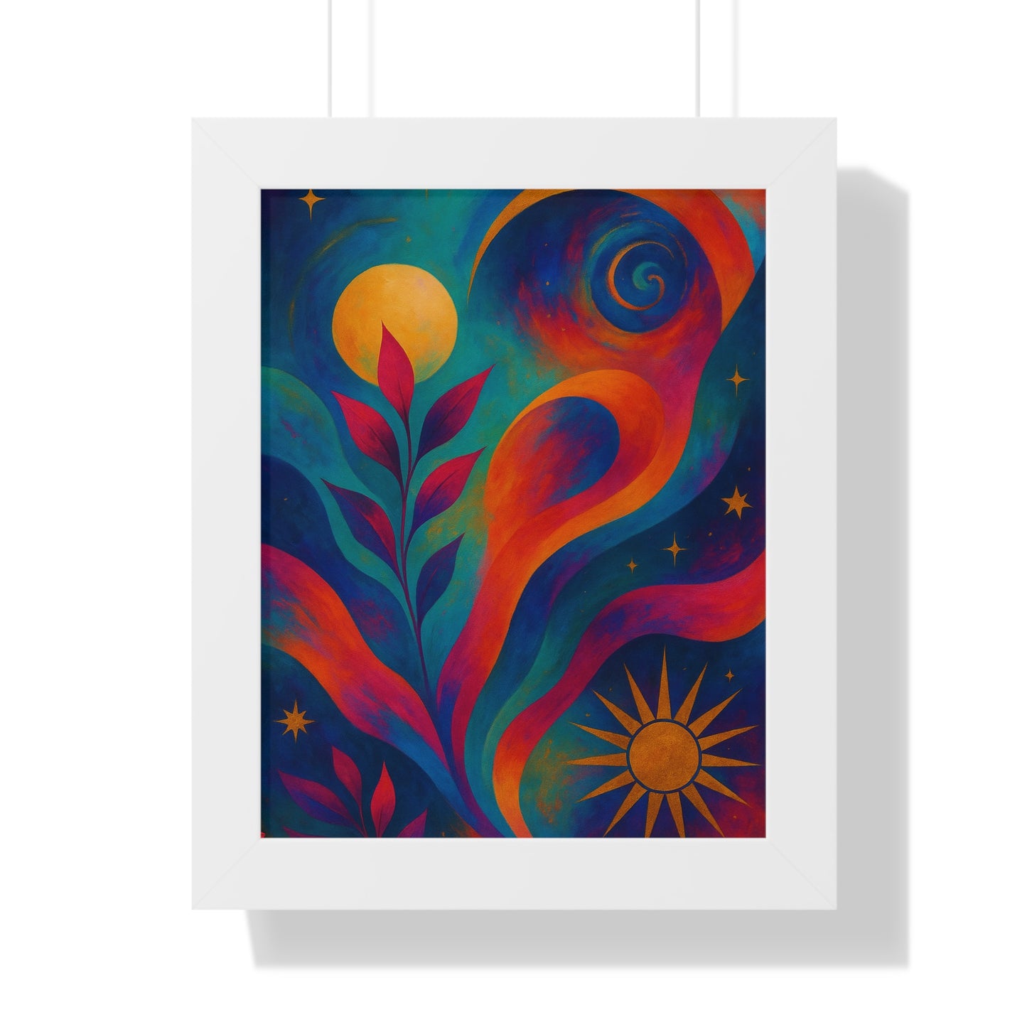 Framed Vertical Poster — Colorful Celestial Botanical Art Print