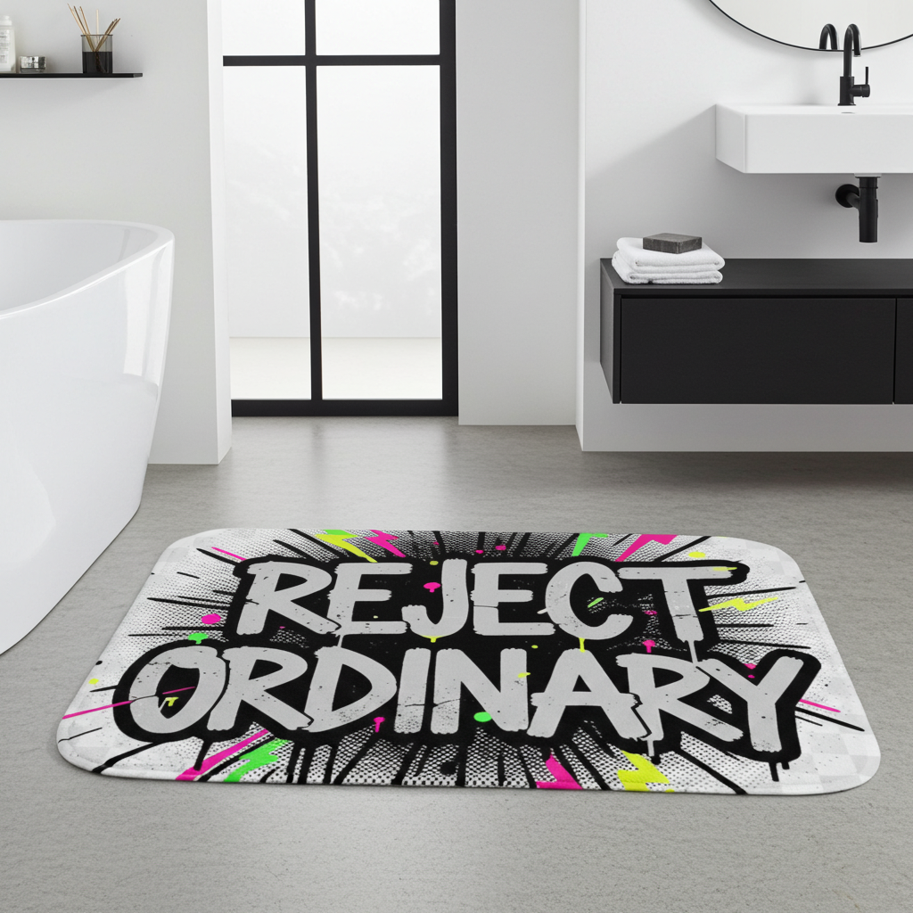 Reject Ordinary Bath Mat — Bold Graffiti Inspirational Bath Rug for Teens & Adults