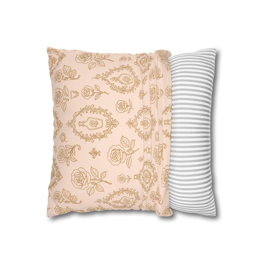 Blush Rose Damask Faux Suede Pillowcase