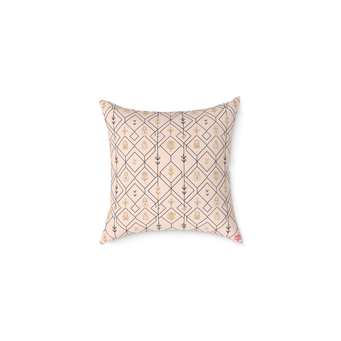 “Camille” Signature Cushion – Blush Art Deco Pattern in Gold & Black