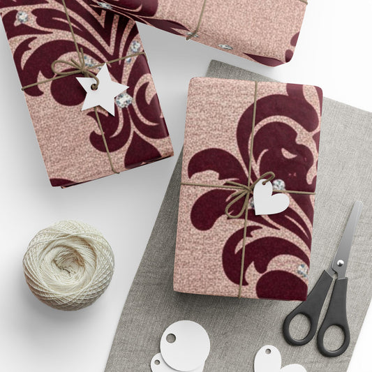 Wrapping Papers - Festive Red Gilded Brocade Design