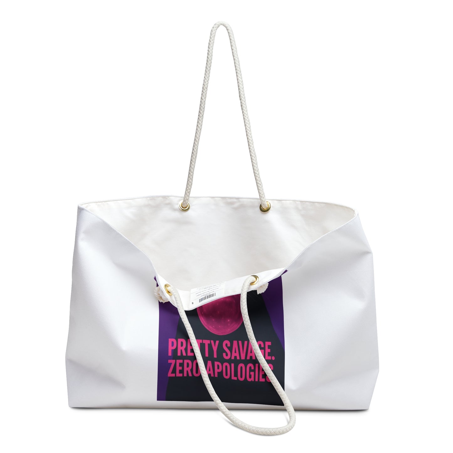 Weekender Bag — "Pretty Savage. Zero Apologies." Cat Design with Lip Print