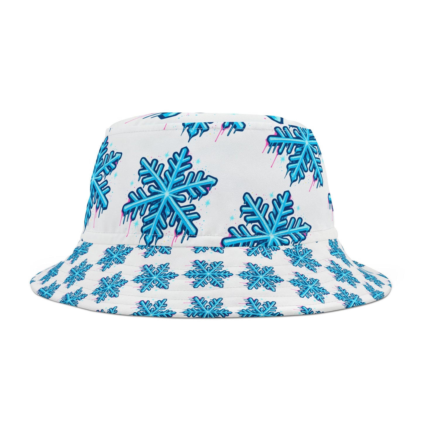 Blue Snowflake Bucket Hat — Winter Patterned All-Over Print Hat