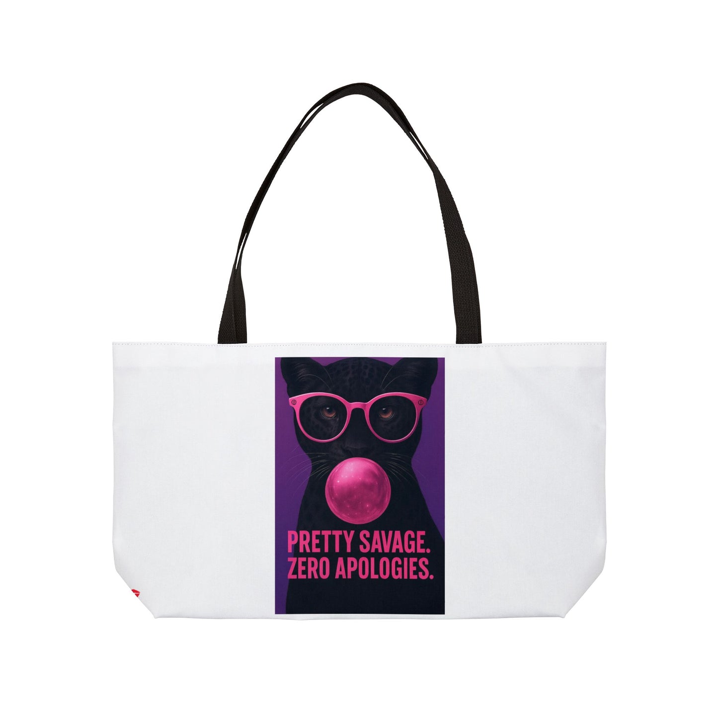 Weekender Tote Bag — "Pretty Savage, Zero Apologies" Cat Design & Kiss Print
