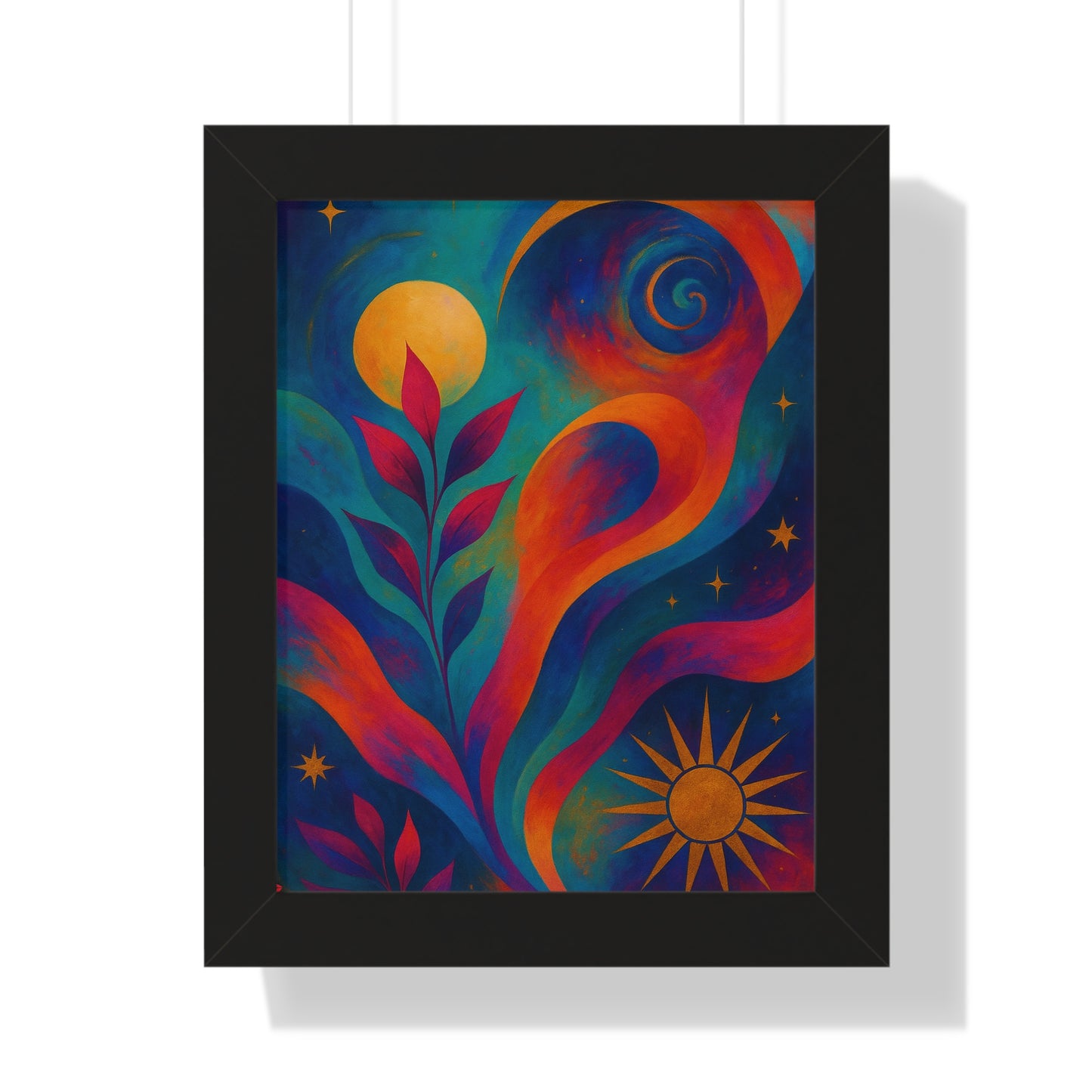 Framed Vertical Poster — Colorful Celestial Botanical Art Print