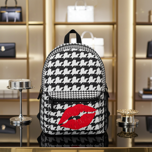 Houndstooth Kiss Backpack – Bold, Durable, Everyday Flex