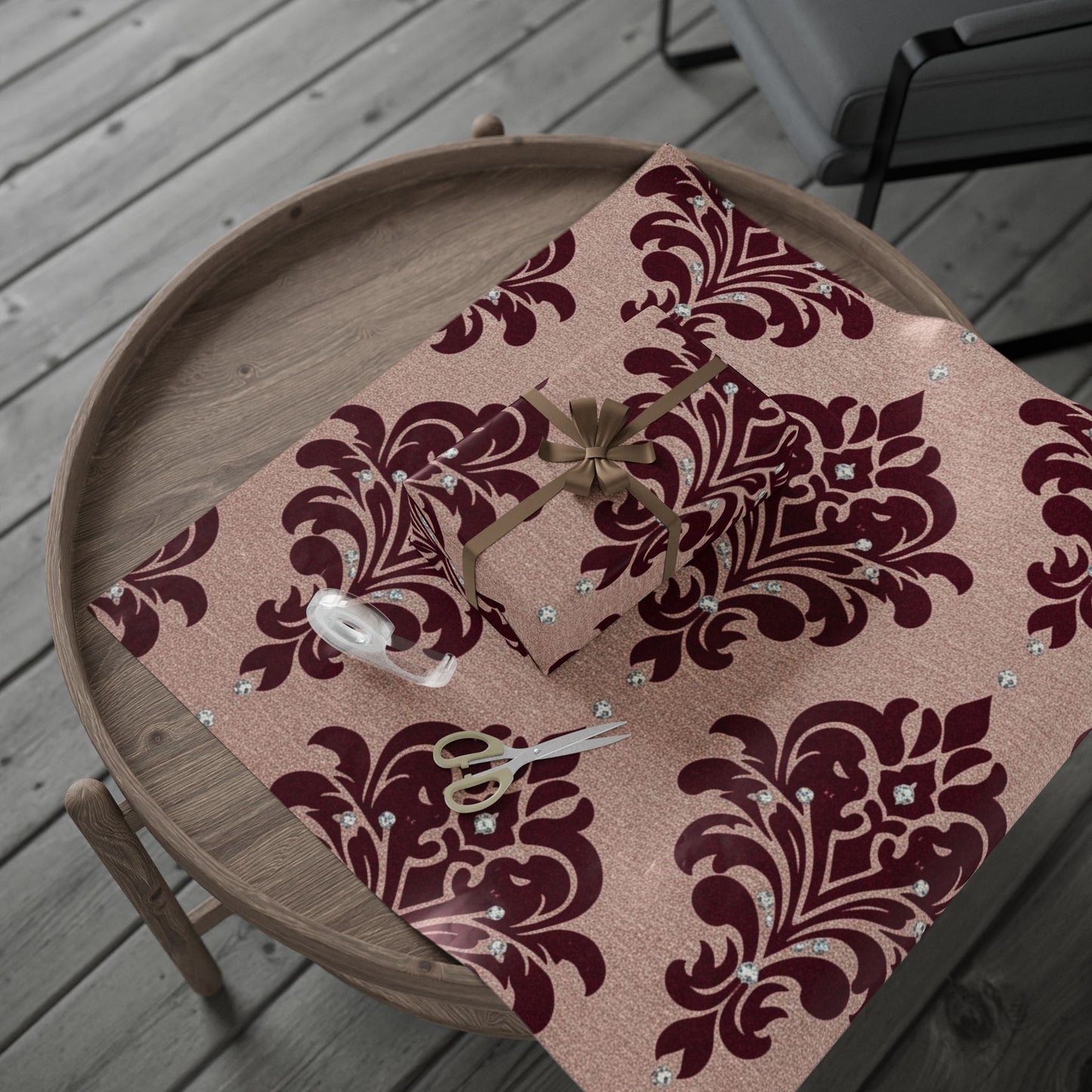 Wrapping Papers - Festive Red Gilded Brocade Design