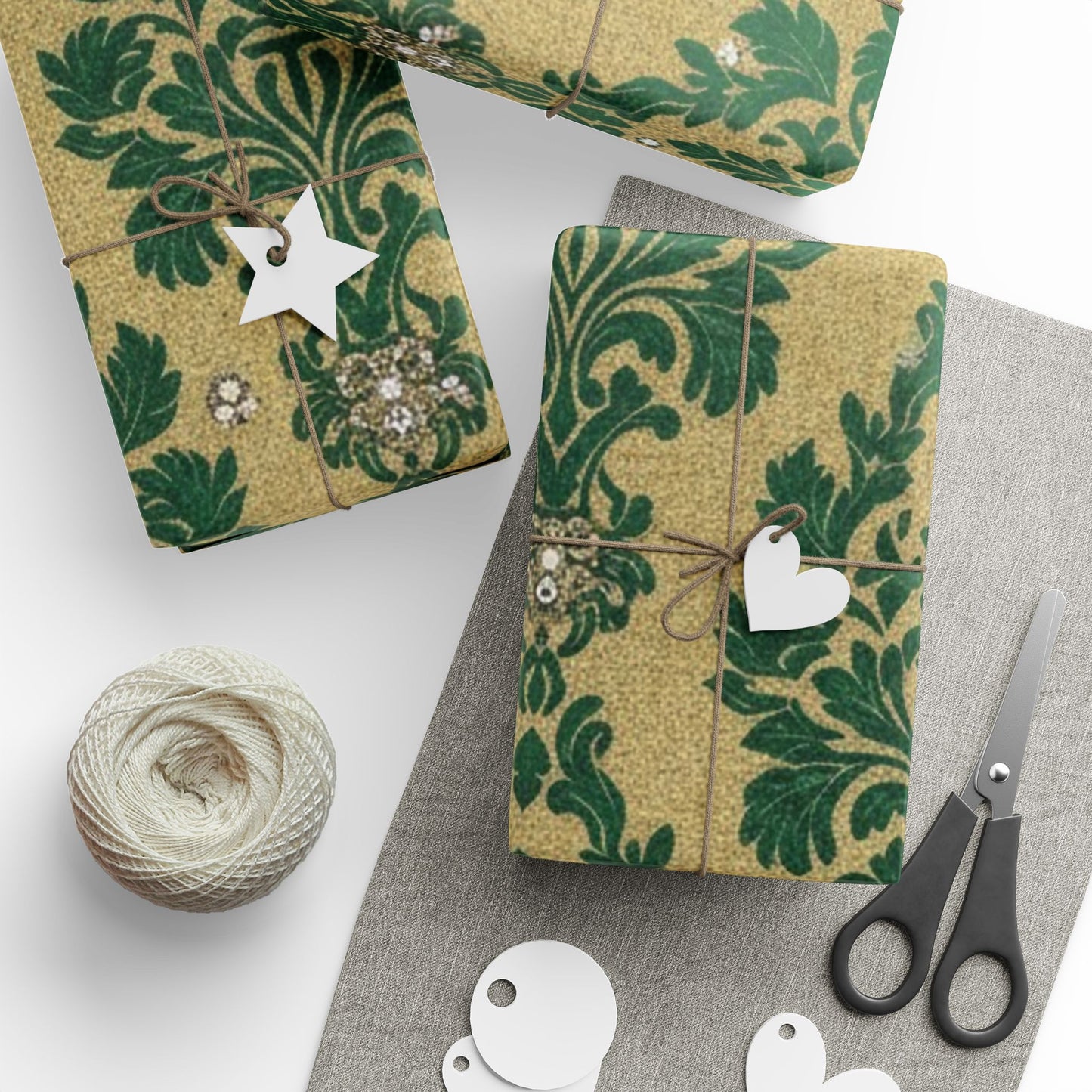 Wrapping Papers - Gilded Brocade Green Festive Occasions Gift Wrap