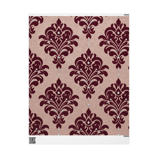 Wrapping Papers - Festive Red Gilded Brocade Design