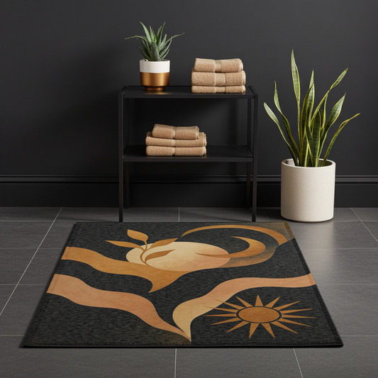 Boho Sun & Moon Abstract Area Rug — Earth Tone Mid-Century Modern Accent Rug