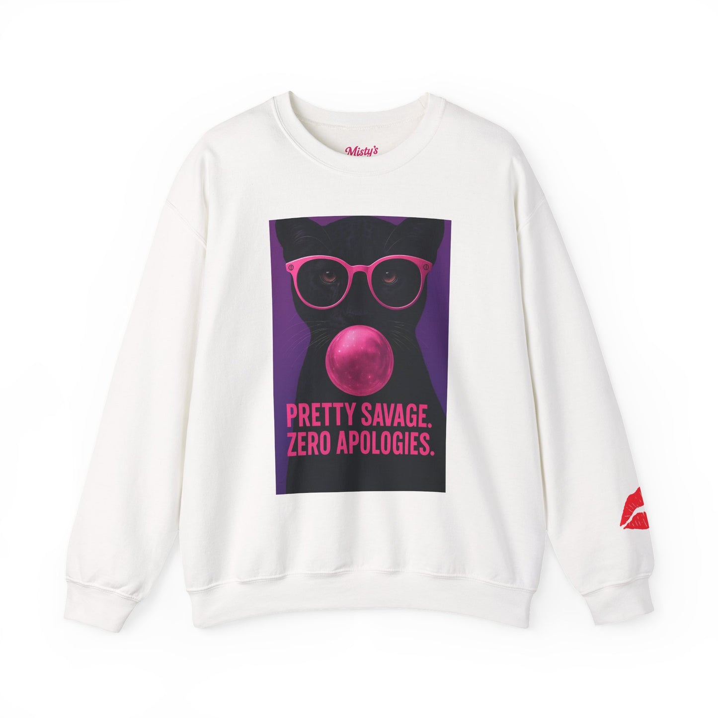 Pretty Savage Zero Apologies™ Luxe Graphic Crewneck – Bold Pink Bubblegum Streetwear Sweatshirt