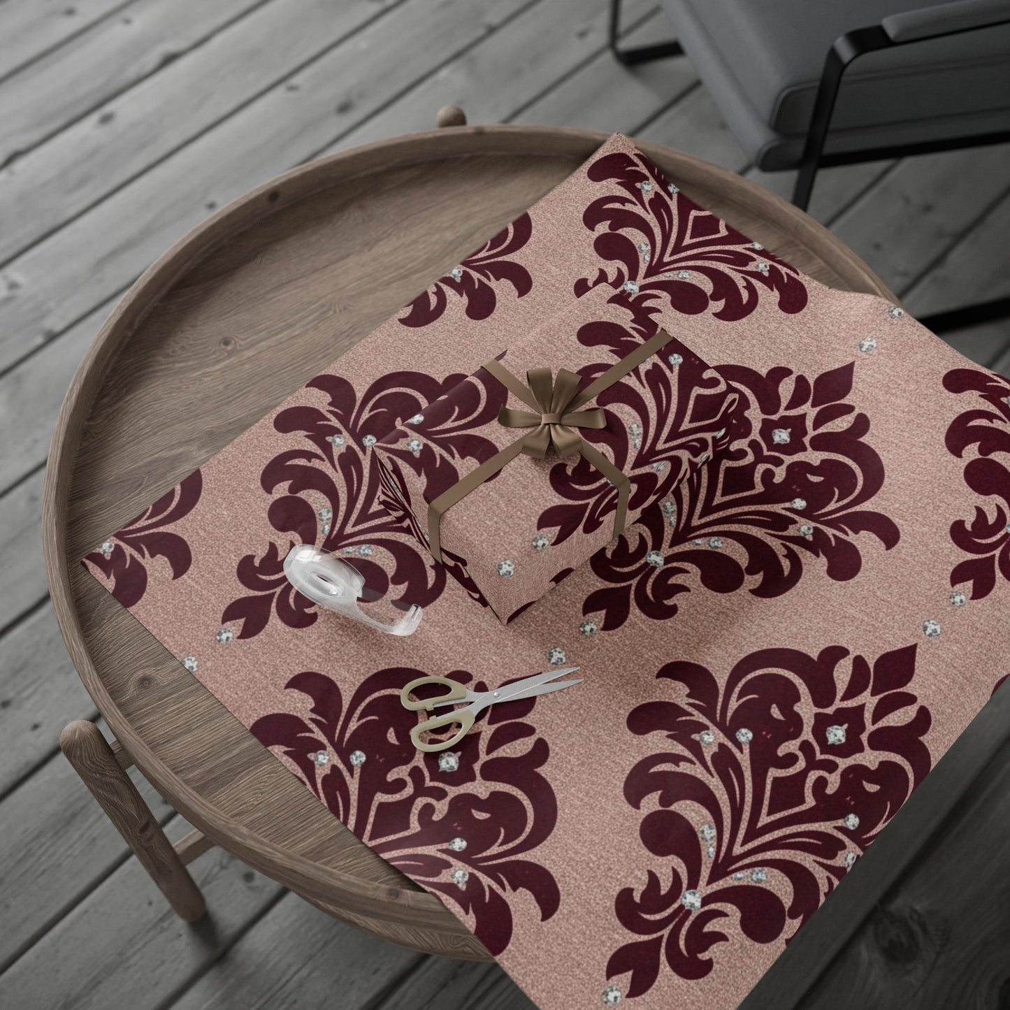 Wrapping Papers - Festive Red Gilded Brocade Design