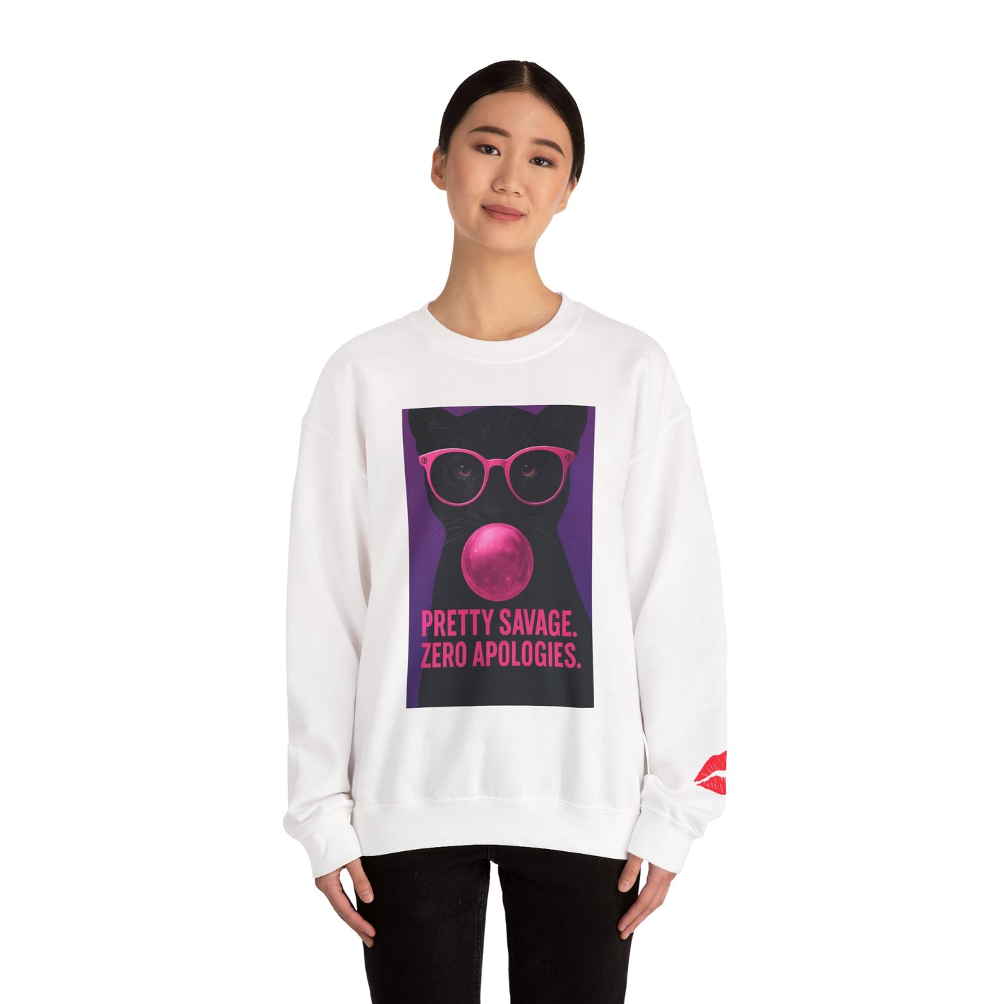 Pretty Savage Zero Apologies™ Luxe Graphic Crewneck – Bold Pink Bubblegum Streetwear Sweatshirt
