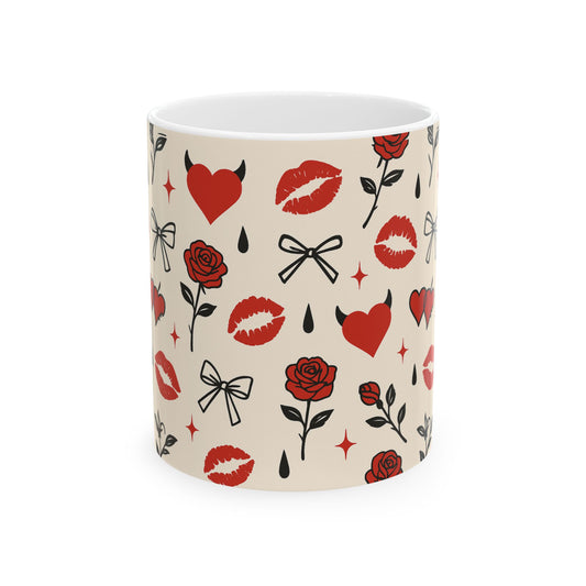 Annabelle Belle Signature Mug — Naughty Sweetheart Hearts & Bows Ceramic Cup (11oz/15oz)