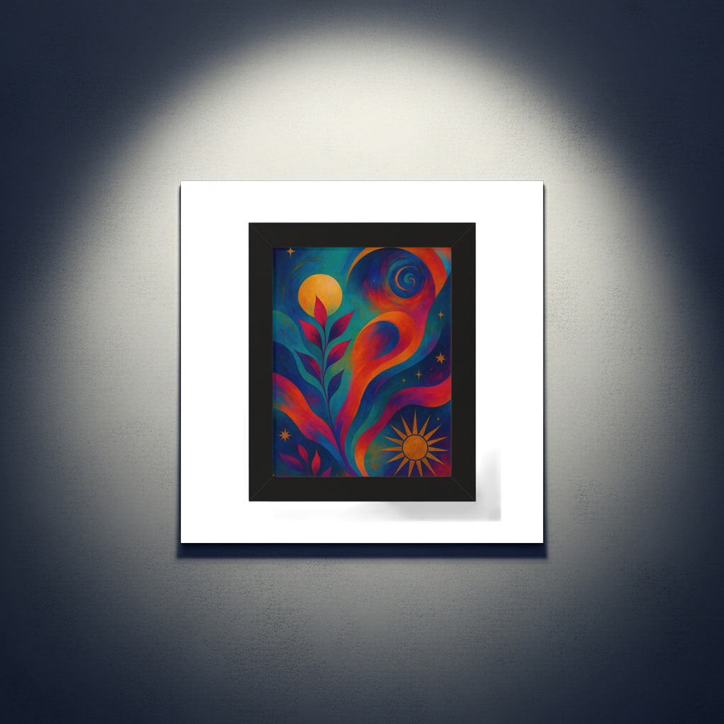 Framed Vertical Poster — Colorful Celestial Botanical Art Print