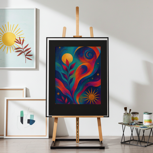 Framed Vertical Poster — Colorful Celestial Botanical Art Print