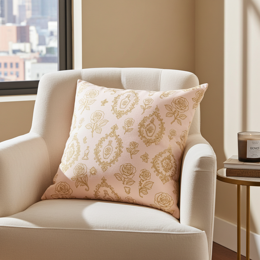 Blush Rose Damask Faux Suede Pillowcase